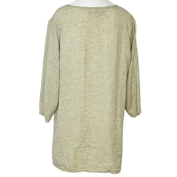 FLAX Womens 100% Linen 3/4 Sleeve Tunic Shirt, Green, lagenlook, Size M - Picture 4 of 8